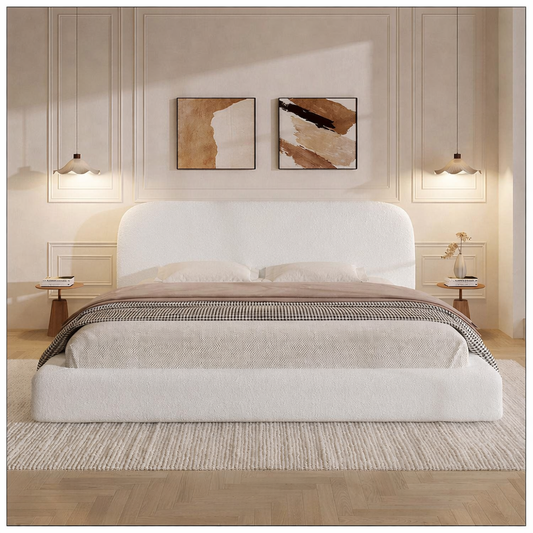 Bed - MDF - Linen - Off White - Multi Size