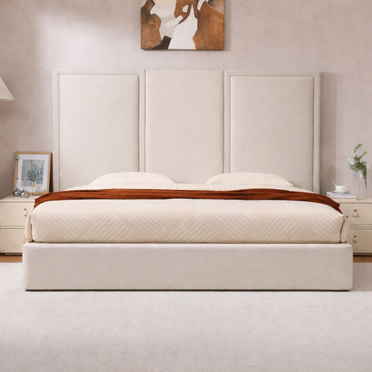 Bed - MDF - Velvet - Beige - Multi Size