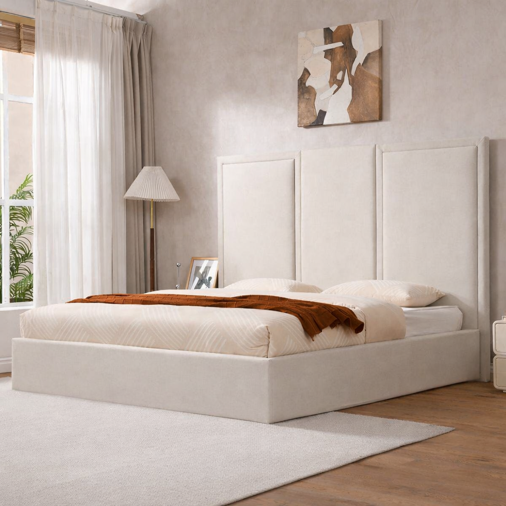Bed - MDF - Velvet - Beige - Multi Size