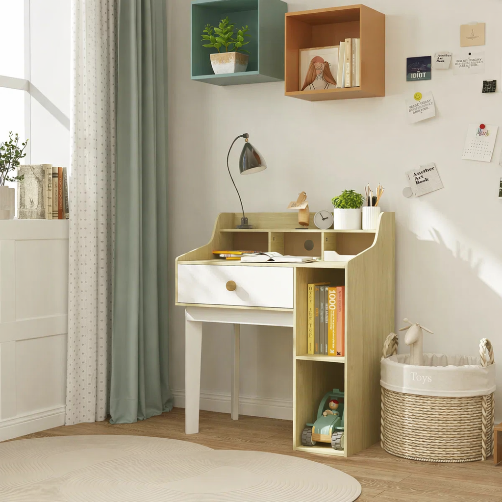 Kids Desk - MDF - White & Beige - 80x100 cm