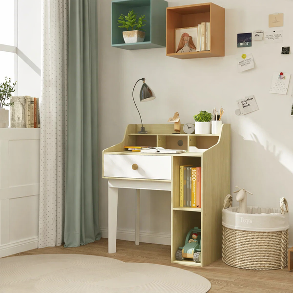 Kids Desk - MDF - White & Beige - 80x100 cm
