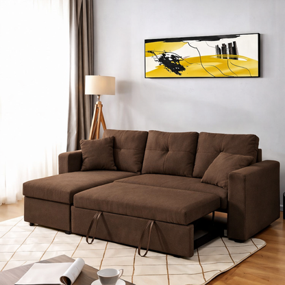 Sofa Bed - Natural Wood - Multi Color - Linen -  280x90x150 cm