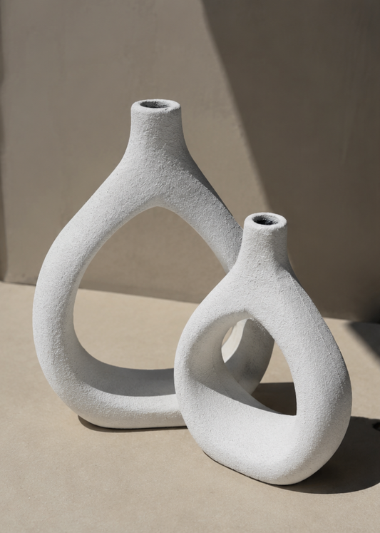 Set Of Decoration - 2Pieces - Pottery - White
