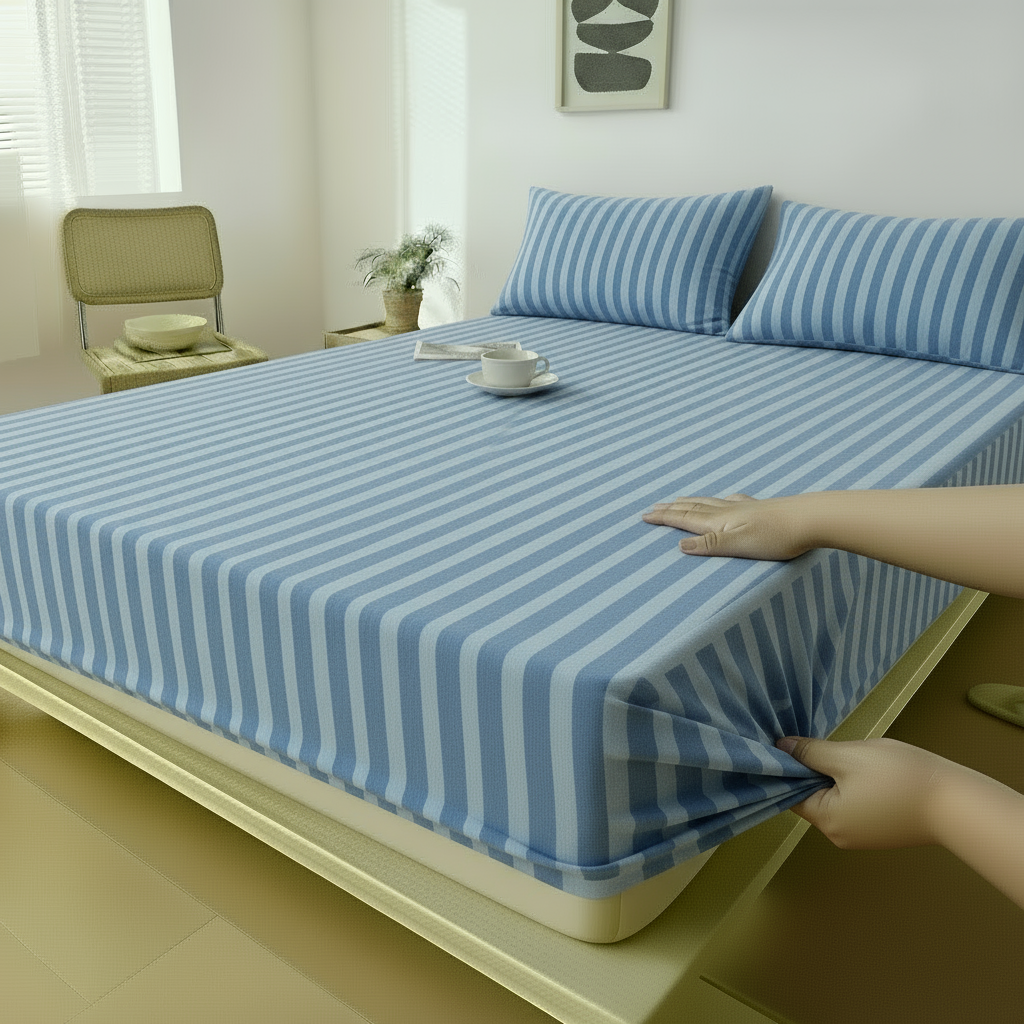 Stripe Bed Sheet - Cotton - Set 3 pieces - Multi Color - 180 cm