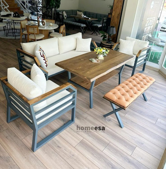 Outdoor Set - 5 Pieces - White & Grey