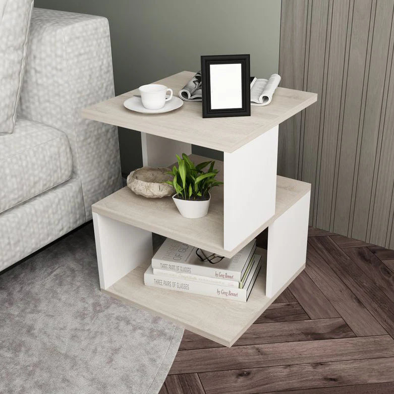 Side Table - MDF Wood - Oak & White - 40x40x50 cm