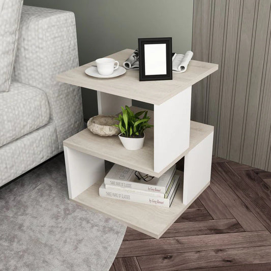 ترابيزة جانبية - خشب إم دي إف - بيج و ابيض - 30×40×63 سم