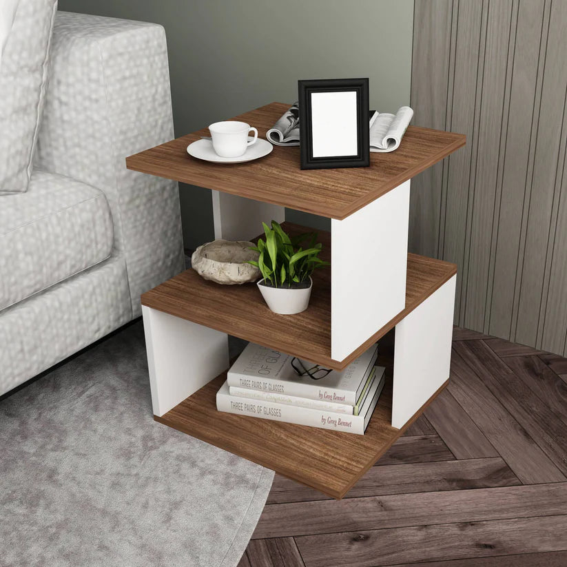 Side Table - MDF Wood - Brown & White - 40x40x50 cm