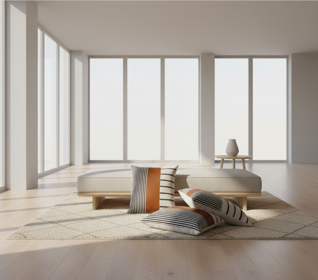 Decorative pillow with striped pattern on a couch