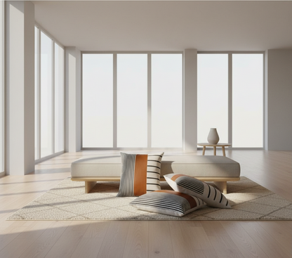 Decorative pillow with striped pattern on a couch