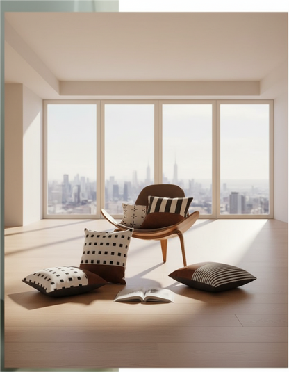 Wooden chair with decorative pillows in a room setting