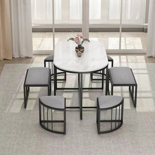 طاولة طعام - 6 كراسي - ستيل ورخام - 135 × 80 × 80 سم