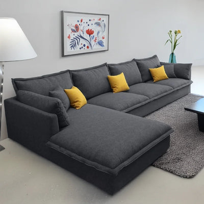 Sofa L Shape - Beech Wood - Linen Fabric - Grey - 300x200x85x75 cm - Cataloug