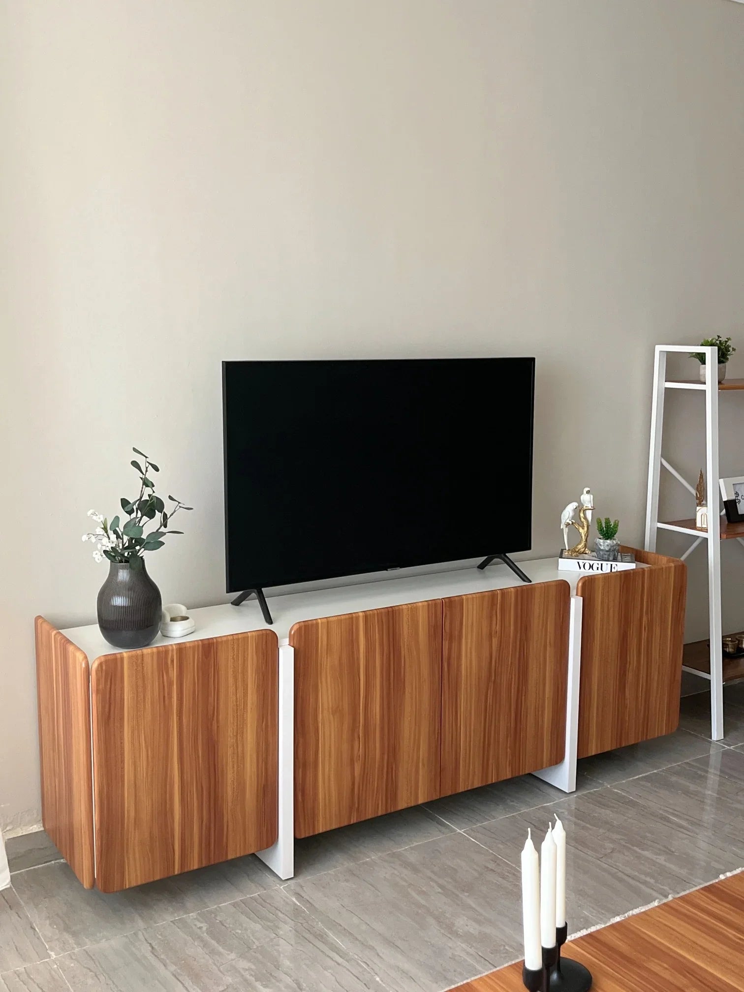 TV Unit - MDF Wood - Brown & White - 204x42x70 cm - Cataloug