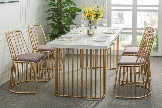Dining Table - Steel - MDF - Gold - 120x80x80 cm - Cataloug