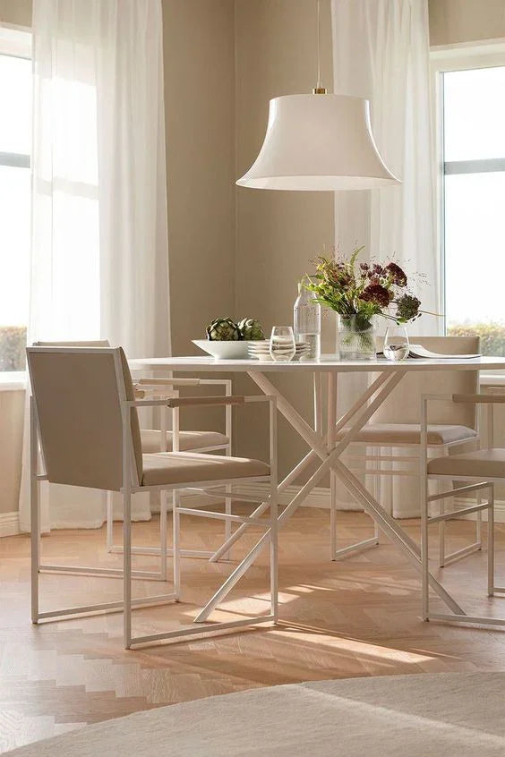 Dining Table - Steel - MDF - White - 120x120x80 cm - Cataloug