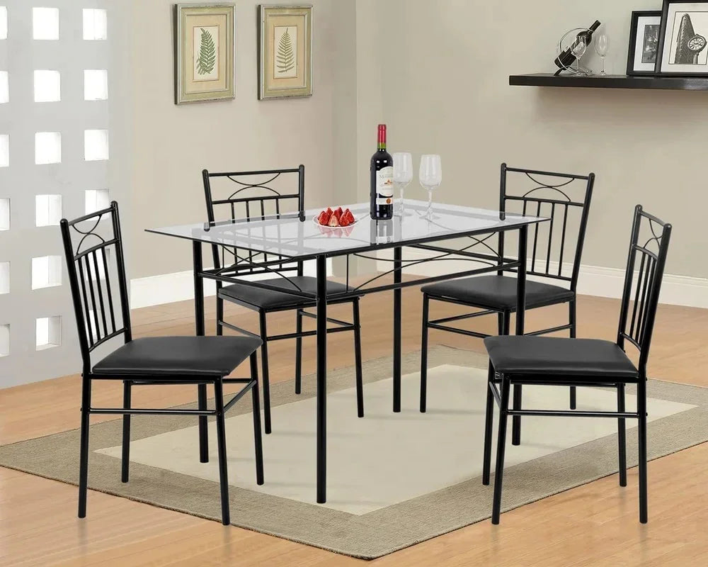 Dining Table - Steel - Glass - Black - 120x80x80 cm - Cataloug