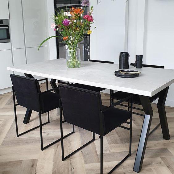 Dining Table - Steel - MDF - Black - 160x80x80 cm - Cataloug