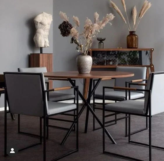 Dining Table - Steel - MDF - Black - 120x120x80 cm - Cataloug