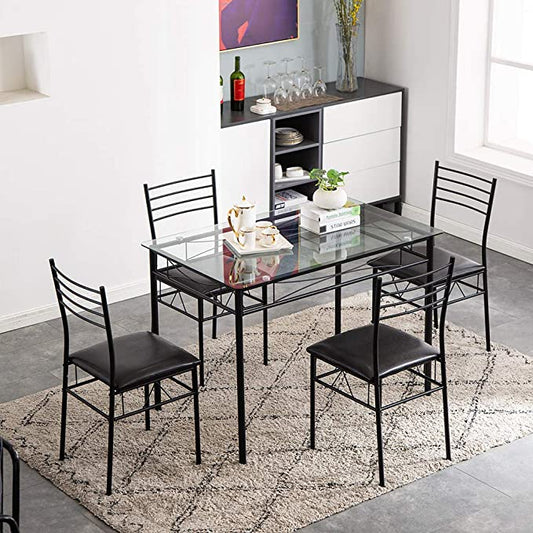 طاولة طعام - فولاذ - زجاج - أسود - SG.DT.200.0010