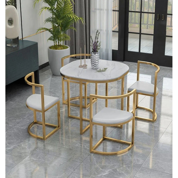 Dining Table - Steel - MDF - Gold - 100x100x80 cm - Cataloug