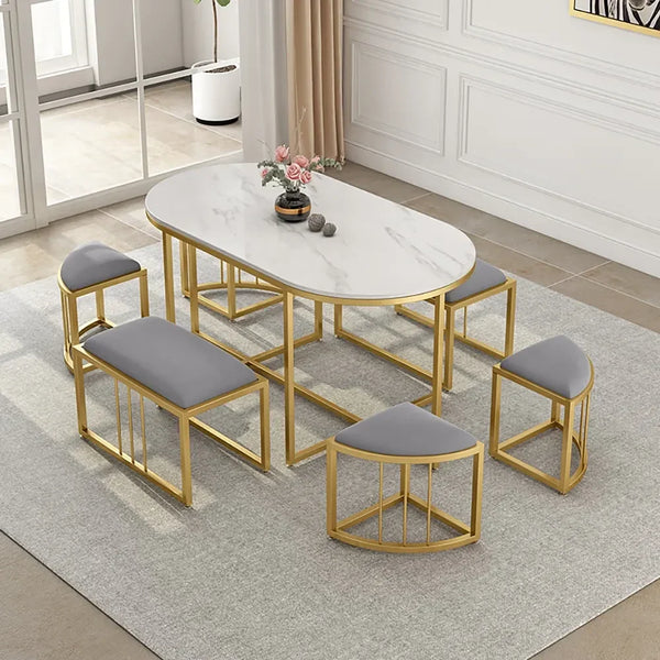 Dining Table - Steel - MDF - Gold - 140x80x80 cm - Cataloug