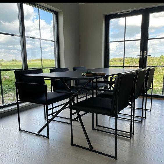 Dining Table - Steel - MDF - Black - 180x80x80 cm - Cataloug