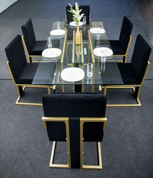 Dining Table - Steel - Glass - Gold - 160x80x80 cm - Cataloug