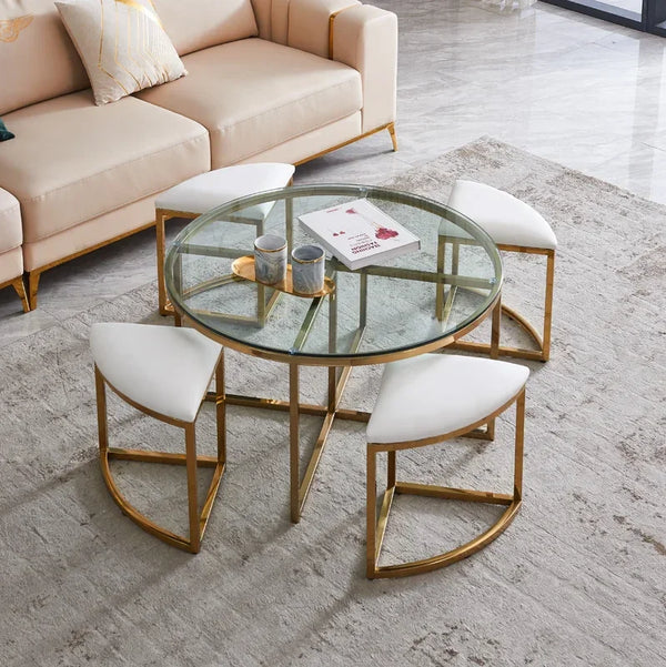 Dining Table - Steel - Glass - Gold - 120x80x120 cm - Cataloug