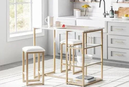 Dining Table - Steel - MDF - Gold - 100x100x60 cm - Cataloug