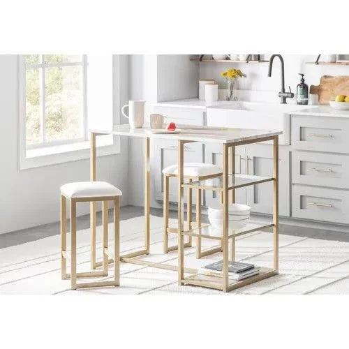 Dining Table - Steel - MDF - Gold - 100x100x60 cm - Cataloug