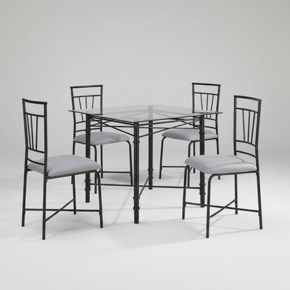 Dining Table - Steel - Glass - Black - 100x80x100 cm
