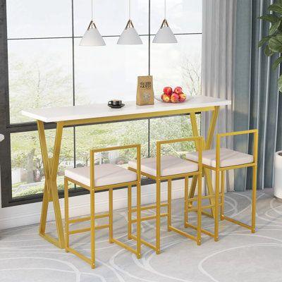 Dining Table - Steel - MDF - Gold - 120x100x50 cm - Cataloug