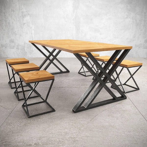 Dining Table - Steel - MDF - Black - 160x80x80 cm - Cataloug