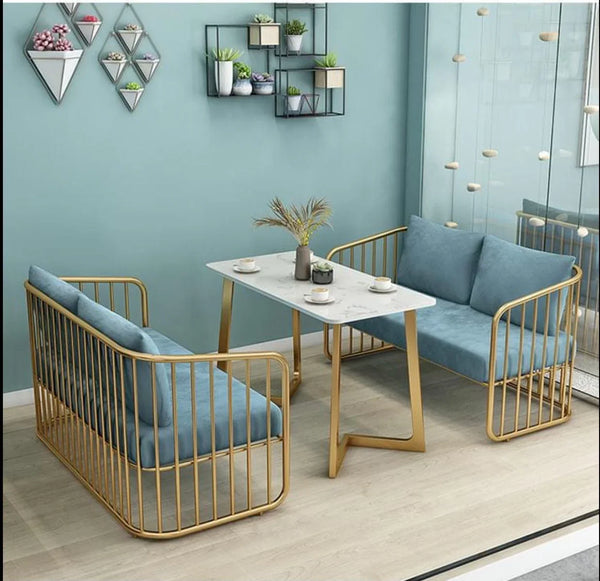 Dining Table Set - Steel - MDF - Velvet - Gold - 100x80x60 cm - Cataloug