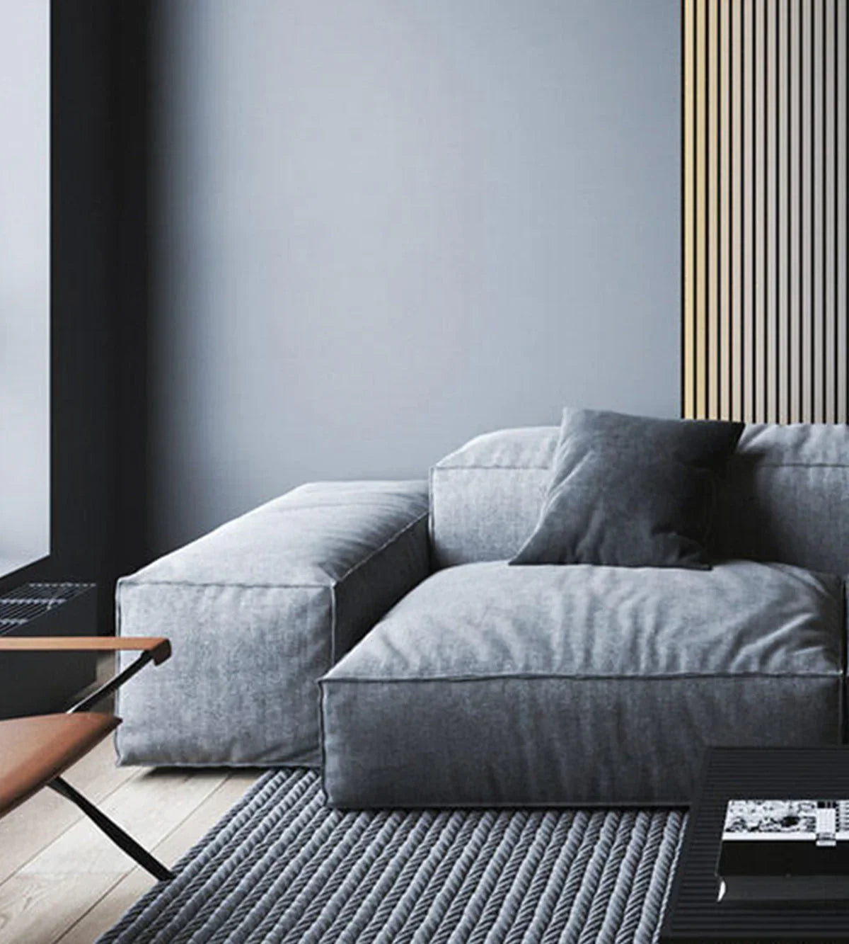 Sofa - Beech Wood - Linen Fabric - Grey - 280x100 cm - Cataloug