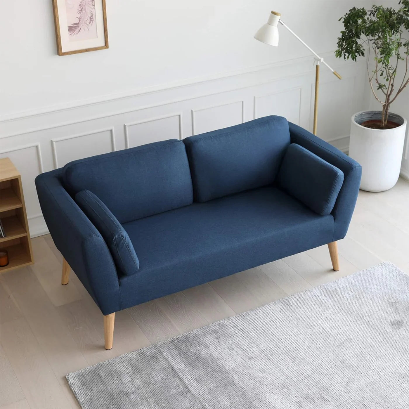 Sofa - Beech Wood - Linen Fabric - Blue 200x90x75 cm - Cataloug