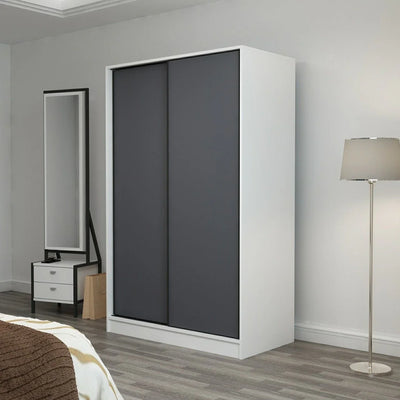 Wardrobe - MDF Wood - White & Grey - 180x120x40 cm - Cataloug