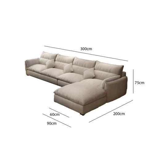 Sofa & 1 Pouf - Beech Wood - Beige - 300x200x90 cm