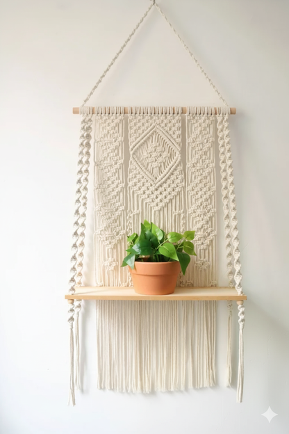 ديكور حائط - خشب وغزل قطن - ؤف وايت وبيج - ١٠٠×٦٠ سم