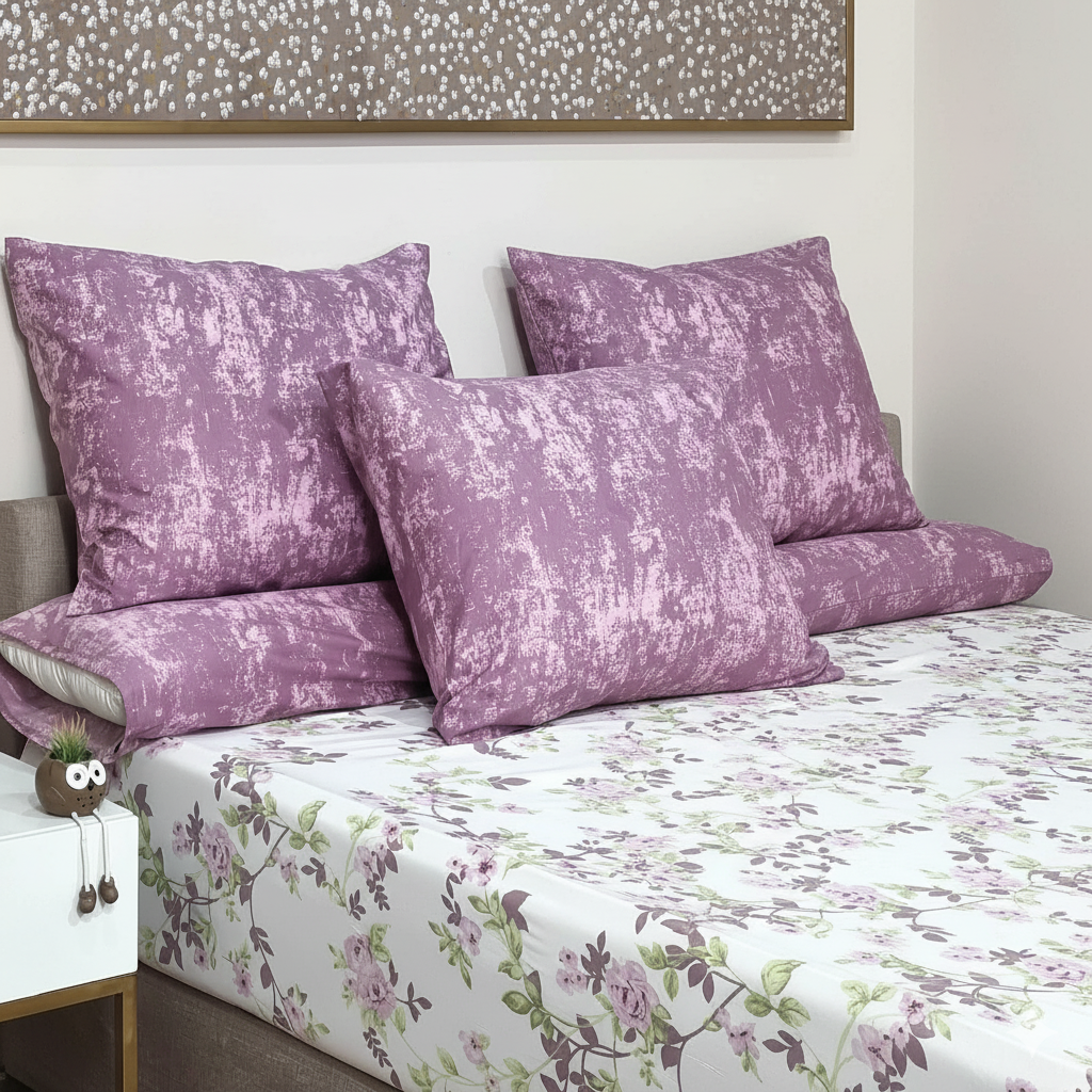 ملاية سرير منقوش  - قطن - طقم 4 قطع - متعدد الألوان - متعدد المقاسات