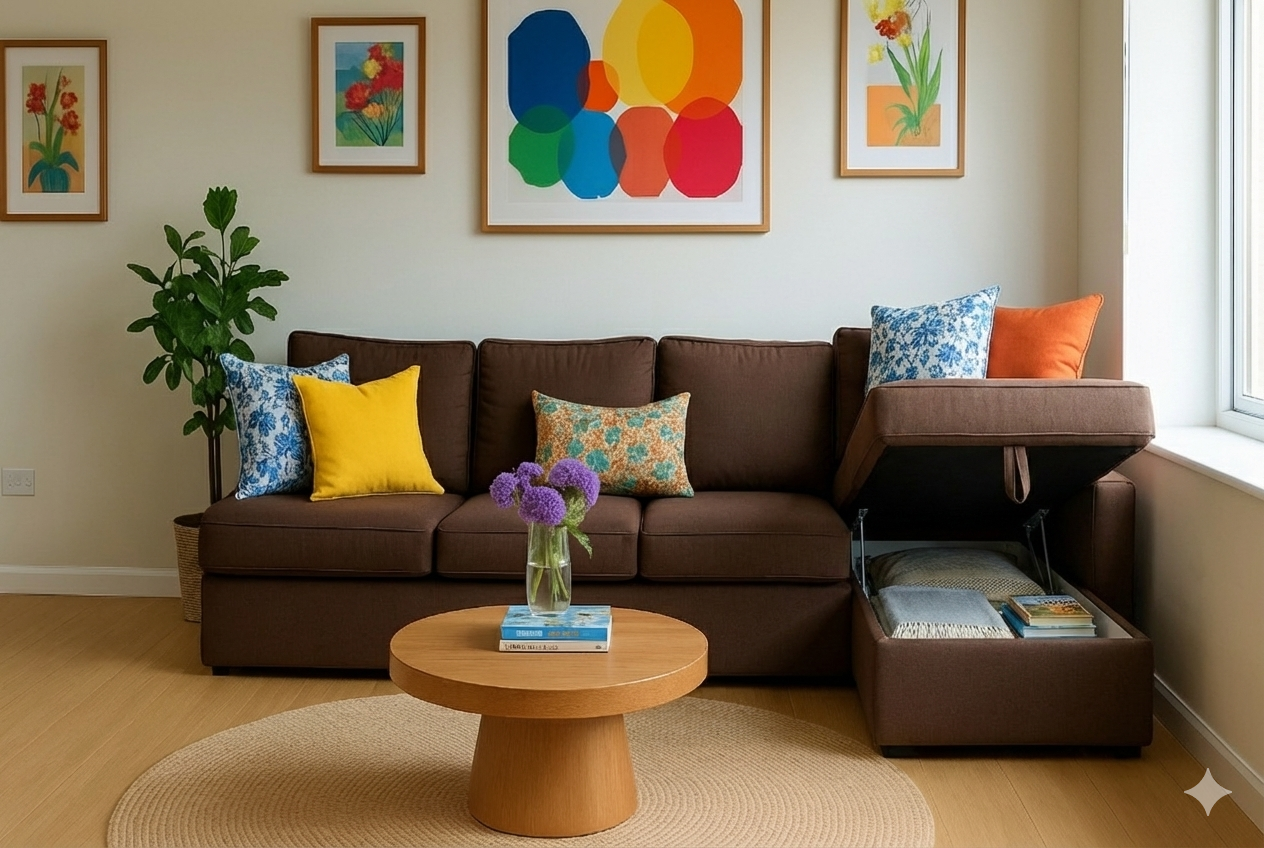 L-shape sofa - Beech Wood -Brown-280x160x90x75 cm