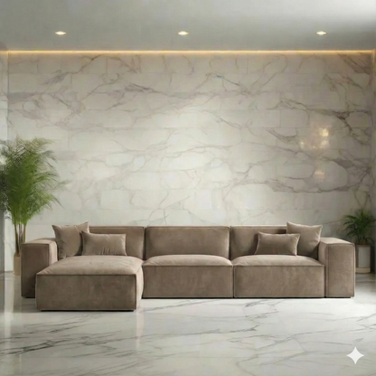 Sofa L Shape - Natural Wood - Multi Fabric - Multi color - 280x180x90x75 cm