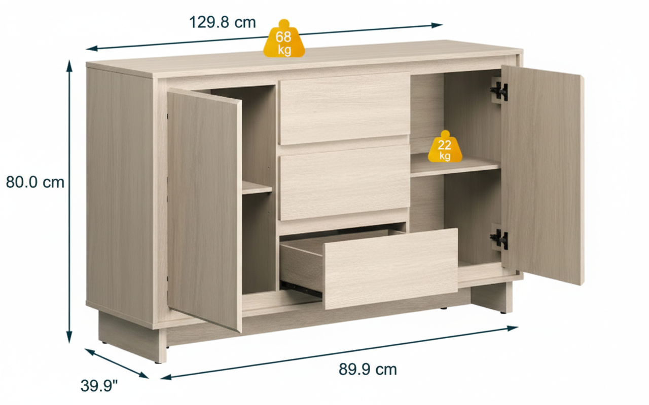 Buffet - MDF Wood - Beige -130x80x40 cm