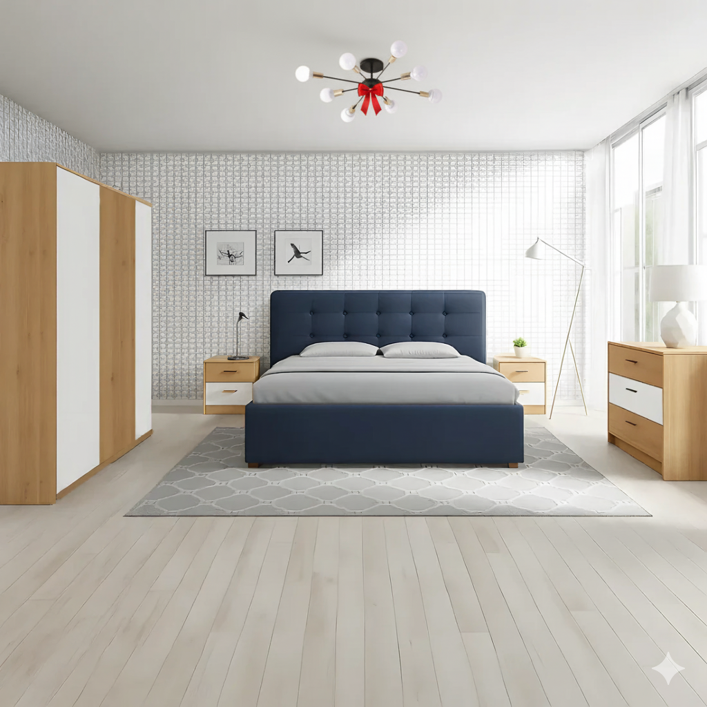 Full Bedroom & Free Chandelier - MDF Wood - Multi Color