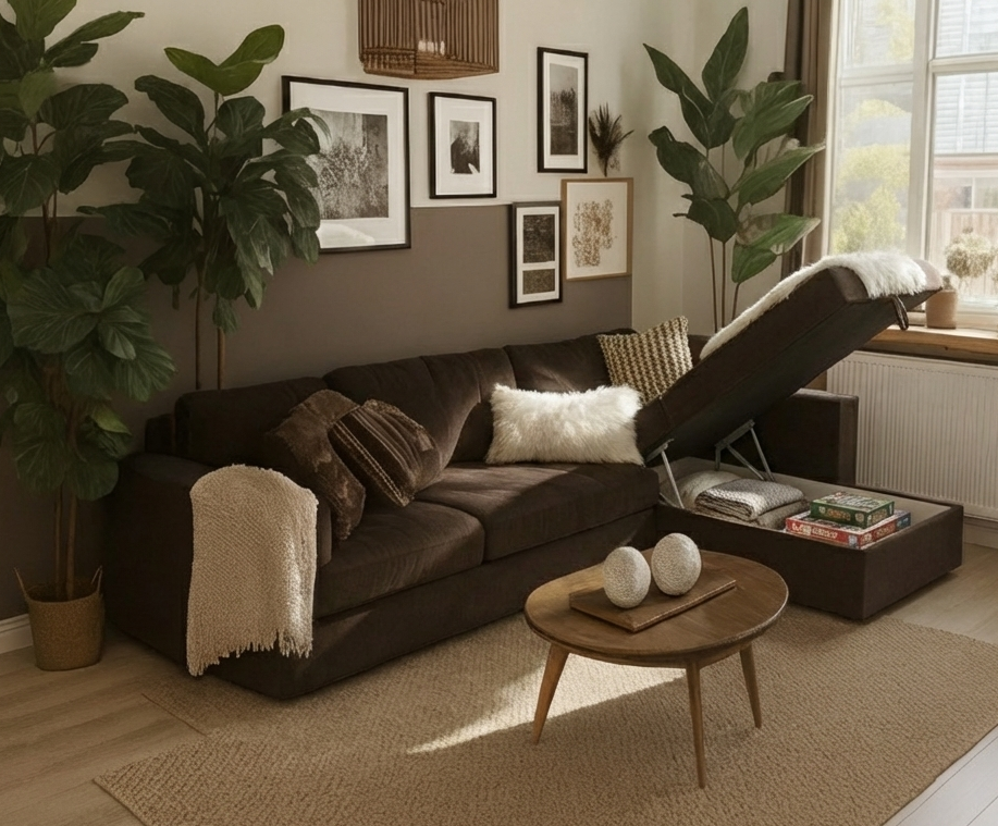 L-shape sofa - Beech Wood -Brown-280x160x90x75 cm