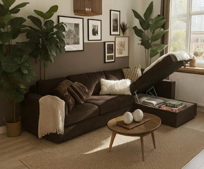 L-shape sofa - Beech Wood -Brown-280x160x90x75 cm