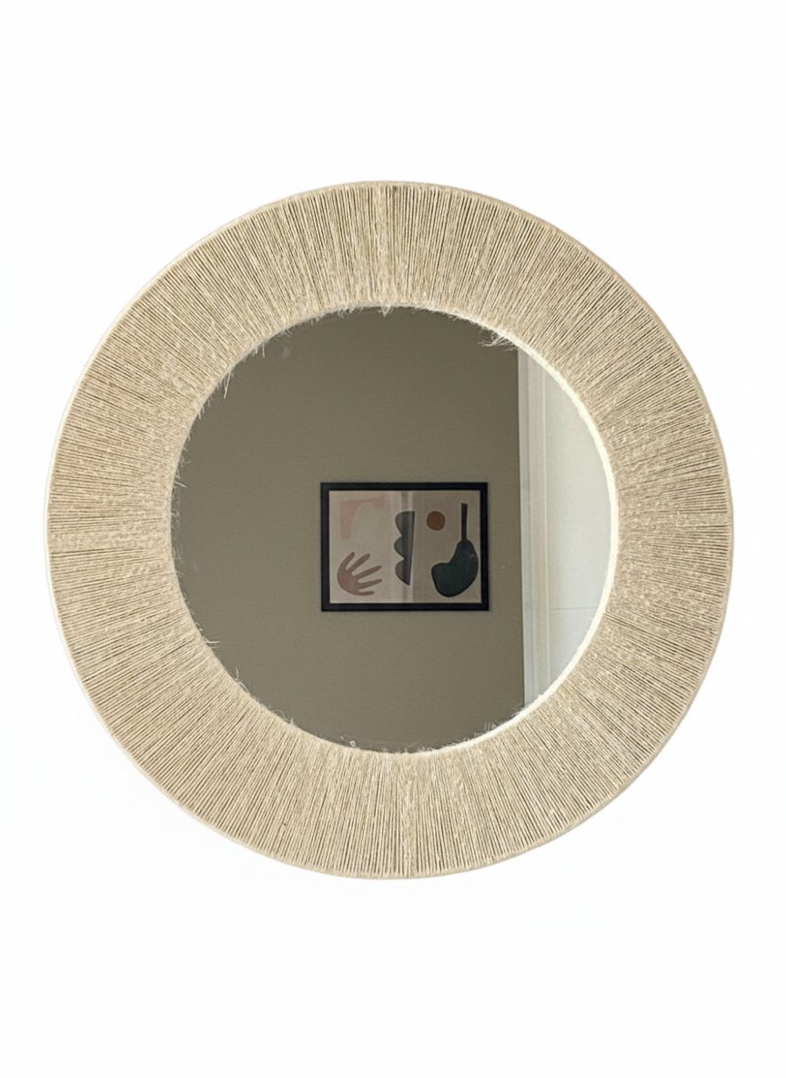 مرآة مكرمية - خيط قطني - ؤف وايت - 50 × 50 سم