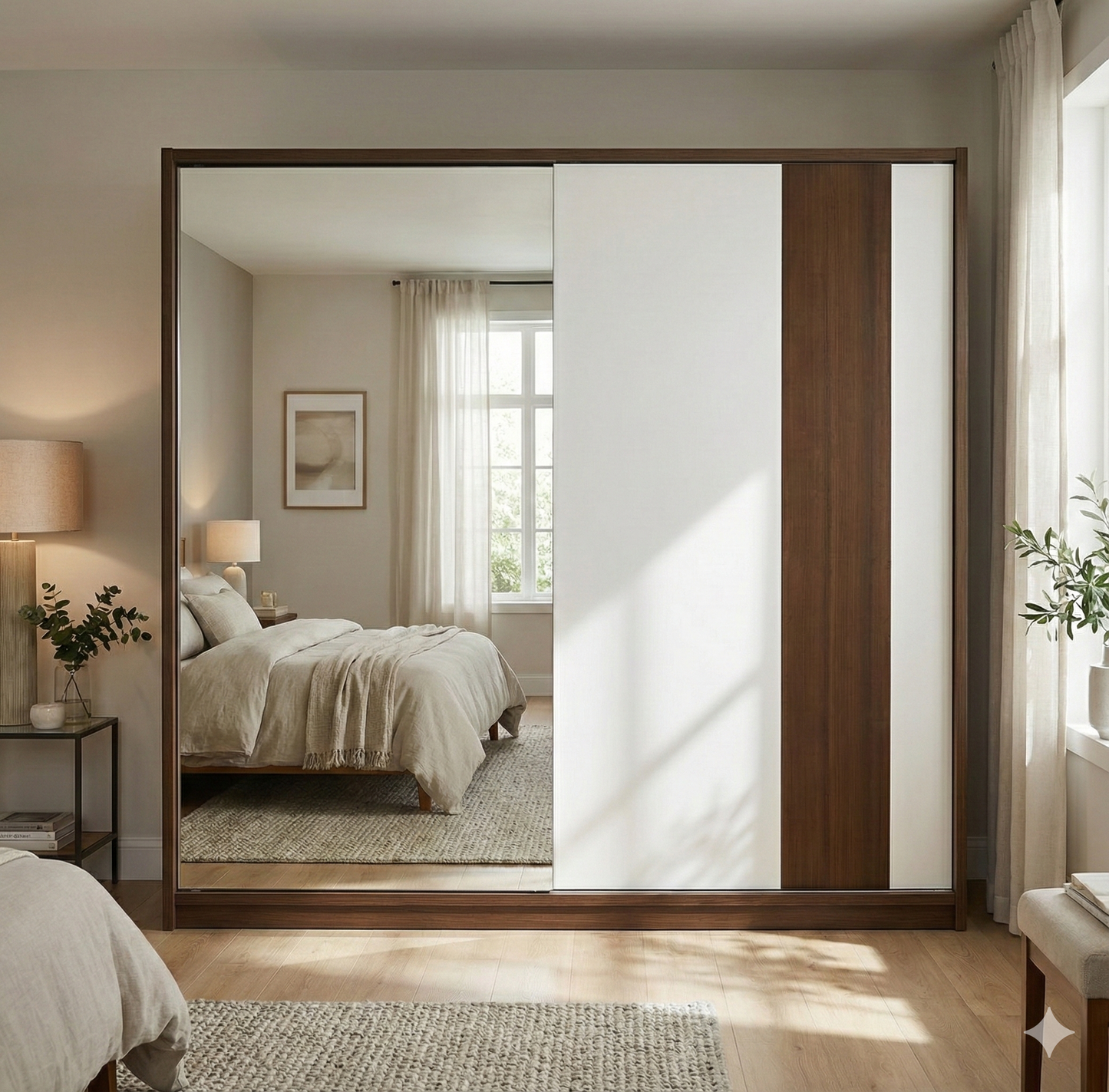 دولاب - خشب أم دي أف - بني وأبيض - 200x60x220 سم