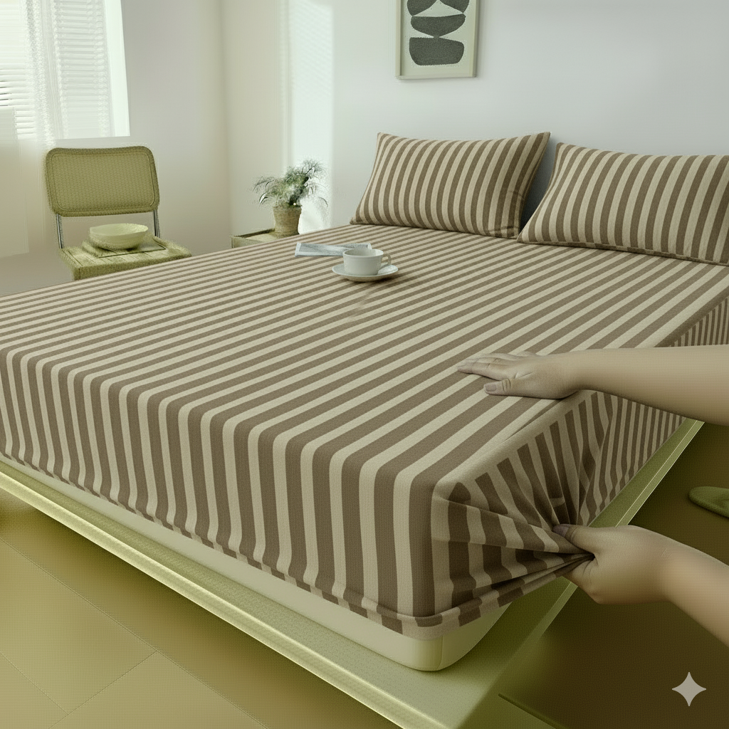 Stripe Bed Sheet - Cotton - Set 3 pieces - Multi Color - 180 cm